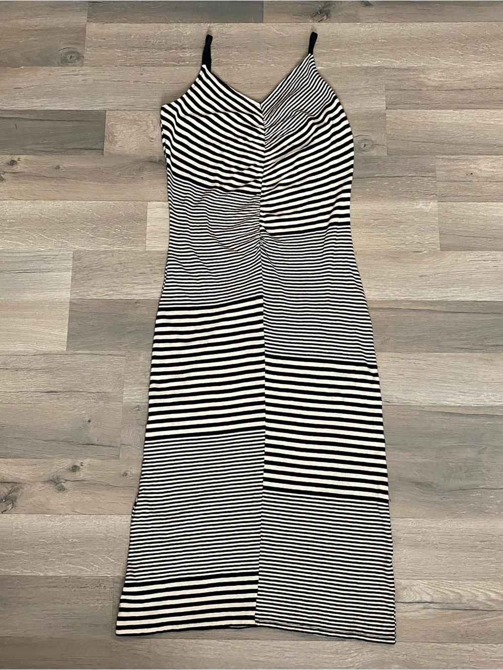 Joie Black White Striped Cotton Linen Midi Dress Adjustable Straps Size S